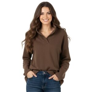 James Perse Brown Polo Collar Brown Slit Side Sweatshirt Sustainable Size XL/4